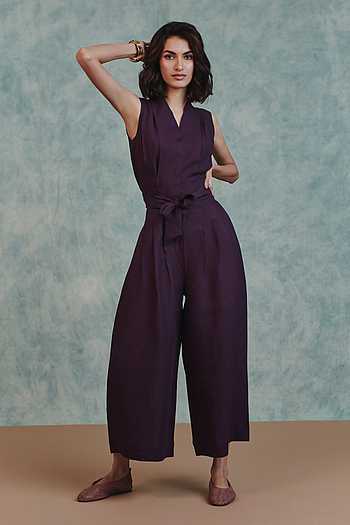 Plum Linen Sculpted Jumpsuit