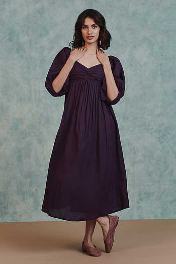 Plum Linen Front Twist Dress