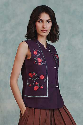 Plum Linen Double Panel Waistcoat