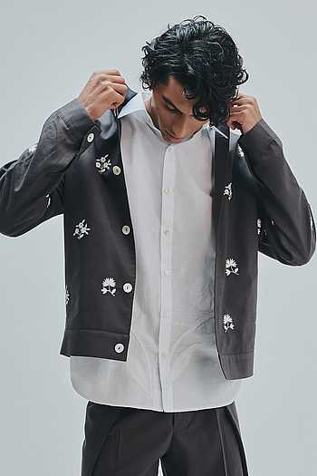 Pebble Embroidered Stand Collar Jacket