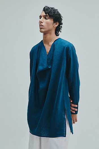 Indigo Linen Cowl Neck Kurta