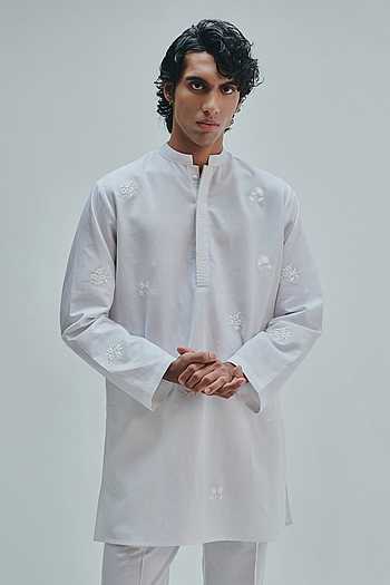 Taj Embroidered Band Collar Kurta
