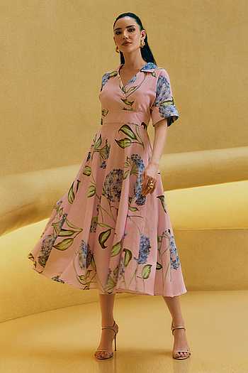 Floral Floss Linen Midi Dress