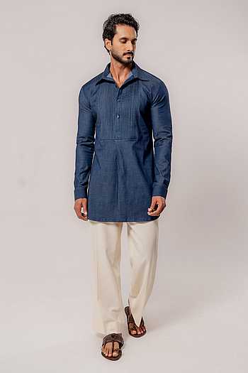 Pleated Denim Short Kurta