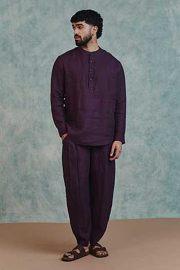 Linen Shirt Kurta & Barrel Pant Set