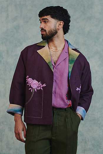 Linen Embroidered Open Jacket