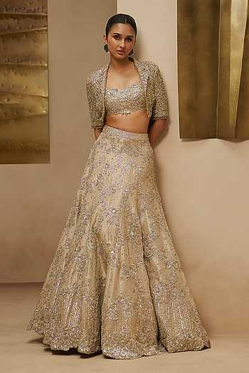 Champagne Blossom Crop Jacket Lehenga Set