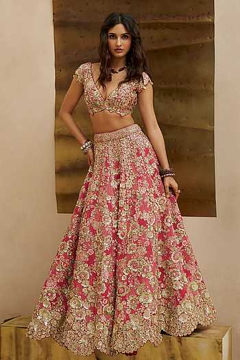 Deep Berry Blossom Bridal Lehenga Set