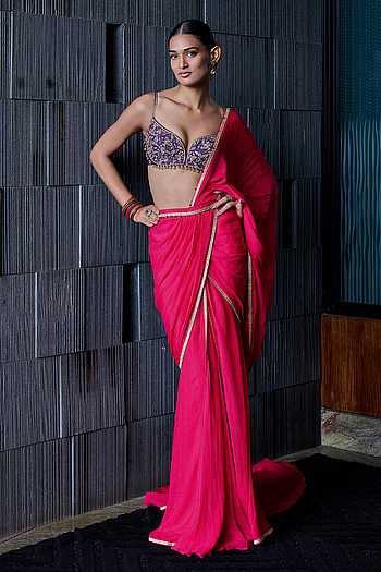 Barfi Pre-Draped Saree With Embroidered Bustier