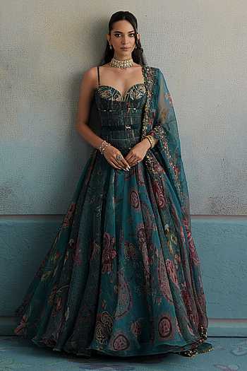 Aisha Embroidered Corset Anarkali & Dupatta Set