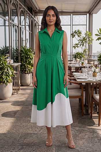 Colorblock Cotton Midi Dress