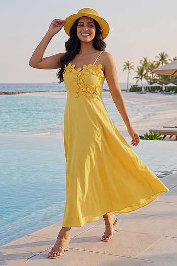 Spaghetti-Strap Pearl Applique Dress