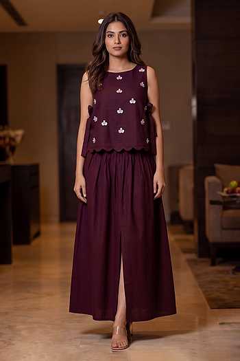 Embellished Linen Co-Ord Top & Skirt Set