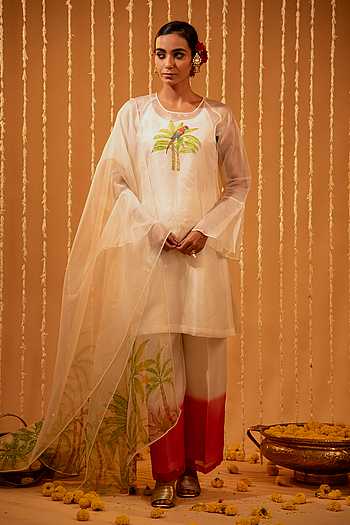 Tropical Hand-Painted Embroidered Kurta Set