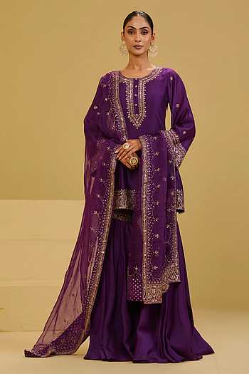 Purple Chanderi Kurta Sharara Set