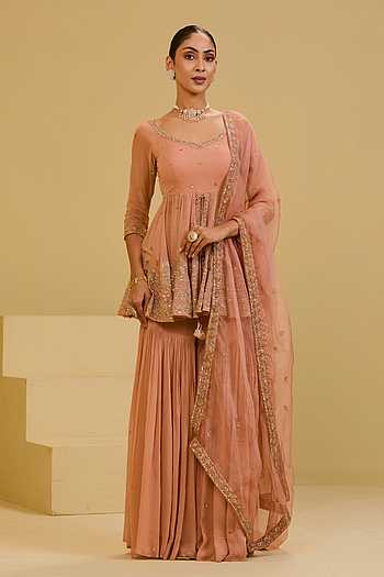 Peach Peplum Kurta Set