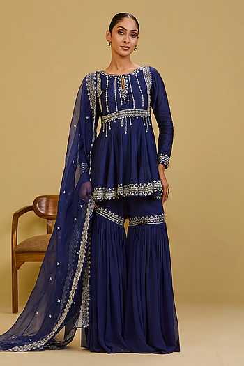 Embroidered Peplum Kurta & Sharara Set