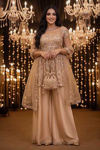 Embroidered Net Kurta & Sharara Set