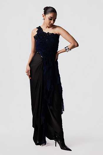 Sequin Fur Top With Front Knot Skirt