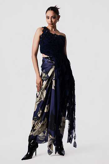 Sequin Fur Top With Front Knot Skirt