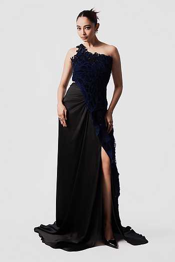 Sequin Fur Top With Trail Skirt