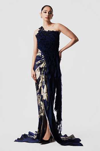Sequin Fur Top With Printed Trail Skirt
