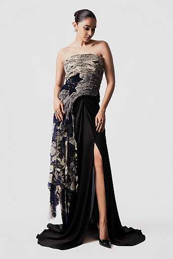 Printed Tube Fur Top With Trail Skirt