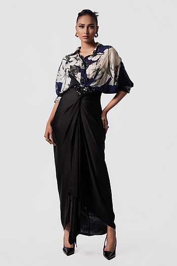 Studded Peplum Shirt With Front Knot Skirt