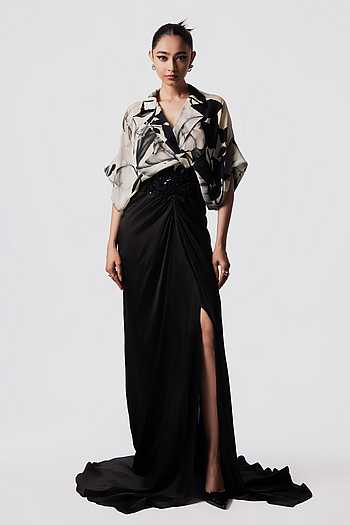 Printed Draped Trail Dress