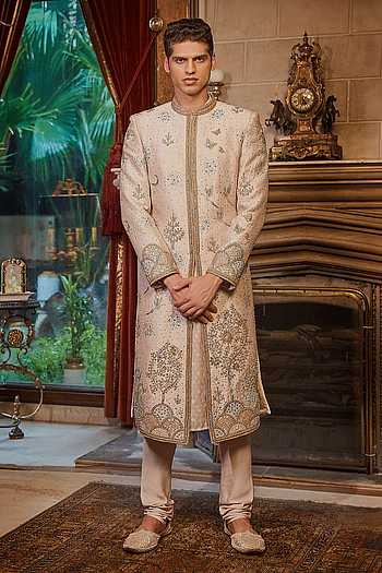 The Aurum Ecru Tree Of Life Sherwani Set