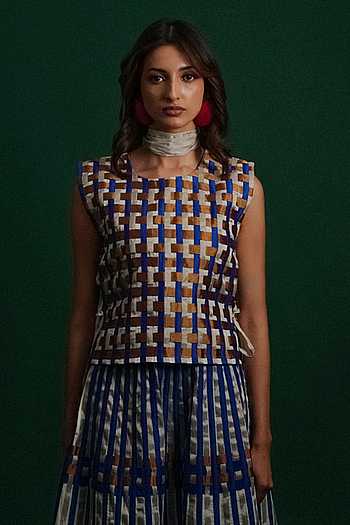 Weaving Woven Chanderi Sleeveless Bib Jacket Top