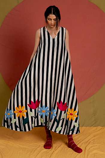 Mali Applique Striped Dress