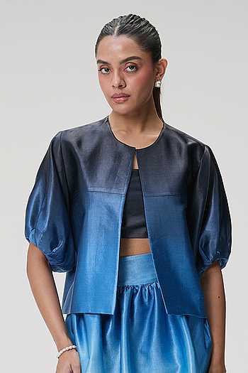 Ombre Bubble Sleeve Cropped Jacket