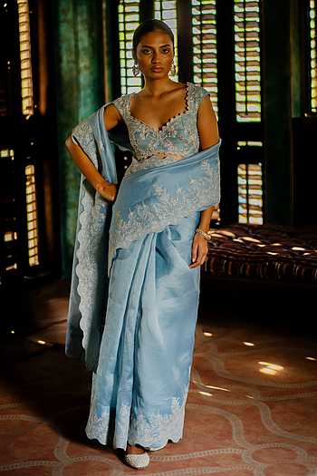 Border Embroidered Saree With Blouse