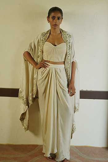 Embroidered Cape Skirt Set