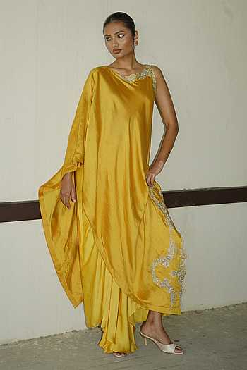 Embroidered Draped Top & Skirt Set