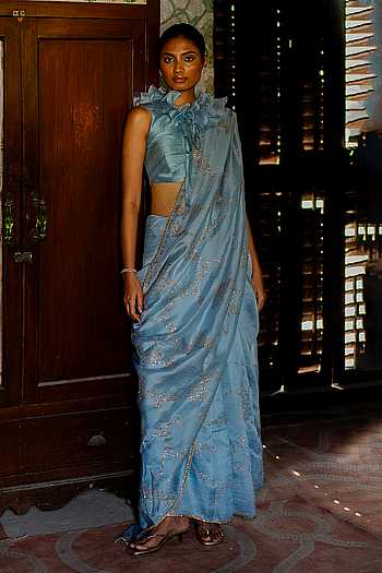 Embroidered Saree With Ruffle Blouse