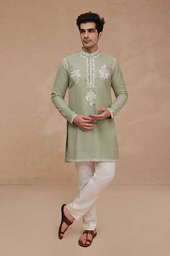 Floral Placement Embroidered Kurta Set