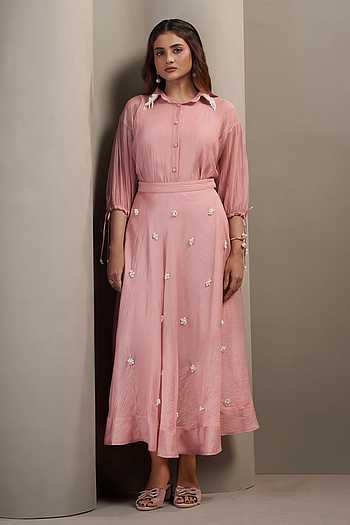 Aria Collar Embellished Shirt & Skirt Set
