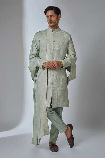 Silk Chanderi Embellished Sherwani Set