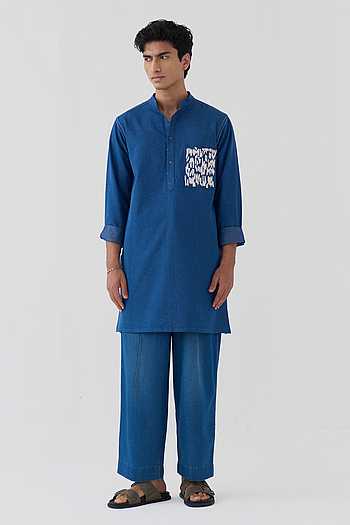 Embroidered Patch Pocket Kurta & Pant Set