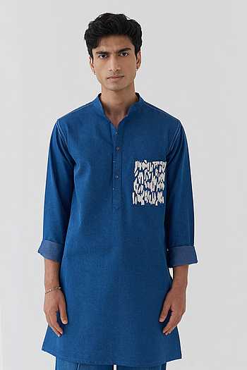 Emb Patch Pocket Denim Kurta