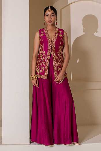 Chanderi Embellished Jacket Sharara Set