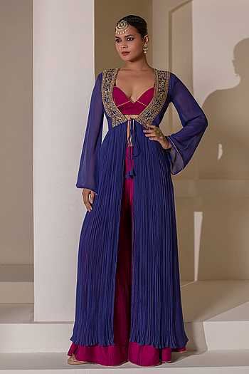 Border Embroidered Cape Palazzo Set