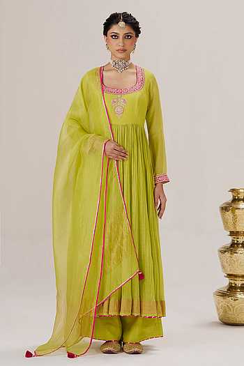Roop Chanderi Silk Anarkali Kurta & Pant Set