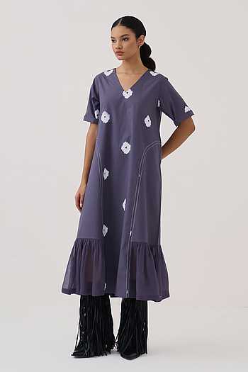 Block Print Poplin Crepe Silk Dress