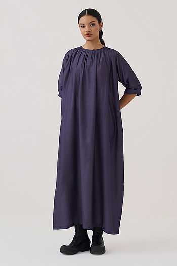 Gather Neck Loose Fit Bemberg Maxi Dress