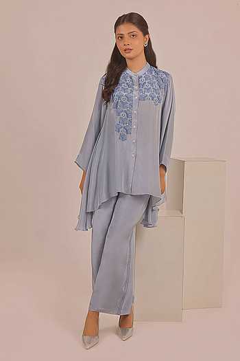 Embroidered Asymmetric Kurta & Pant Set
