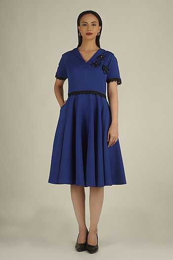 Floral Applique Work A-Line Dress