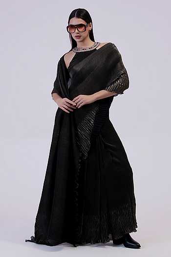Shadow Steel Pre-Draped Saree Set